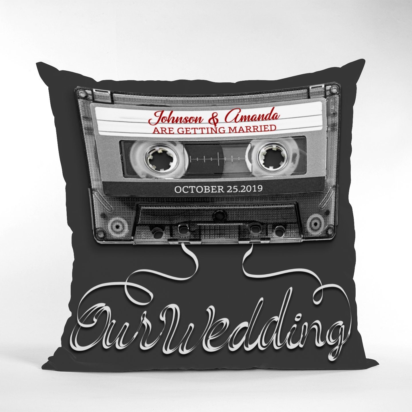 Our Wedding, Custom Song Name, Personalized Name And Date Cassette Tape Pillow
