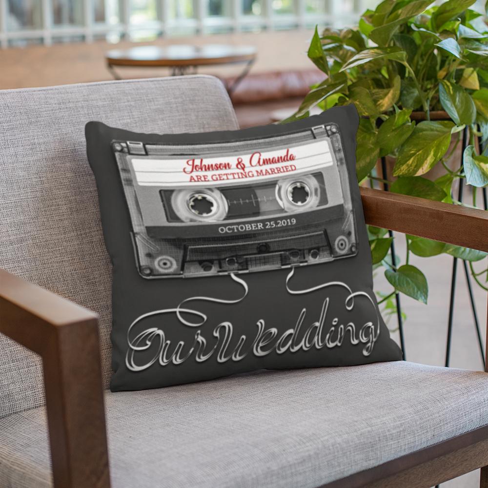 Our Wedding, Custom Song Name, Personalized Name And Date Cassette Tape Pillow