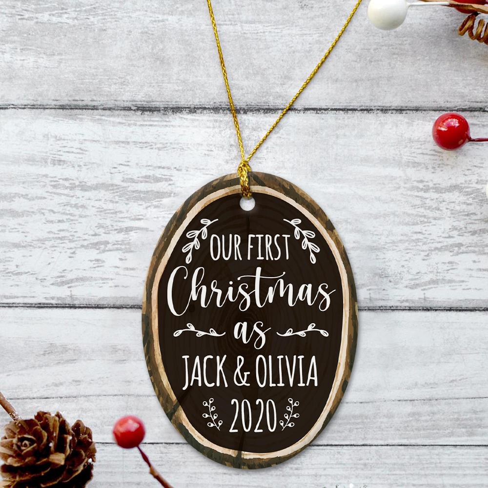 Ours First Christmas As Ms & Mrs Custom Text Decorative Christmas Oval Ornament 2 Sided