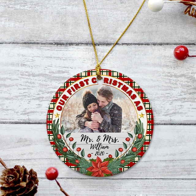 Ours First Christmas As Ms & Mrs Decorative Christmas Circle Ornament 2 Sided