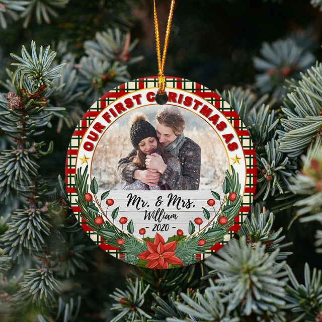 Ours First Christmas As Ms & Mrs Decorative Christmas Circle Ornament 2 Sided