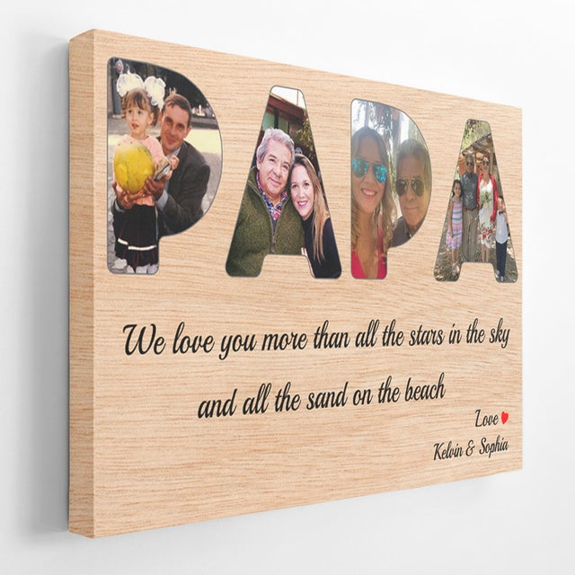 Papa Custom Photo - Personalized Wood Background Canvas