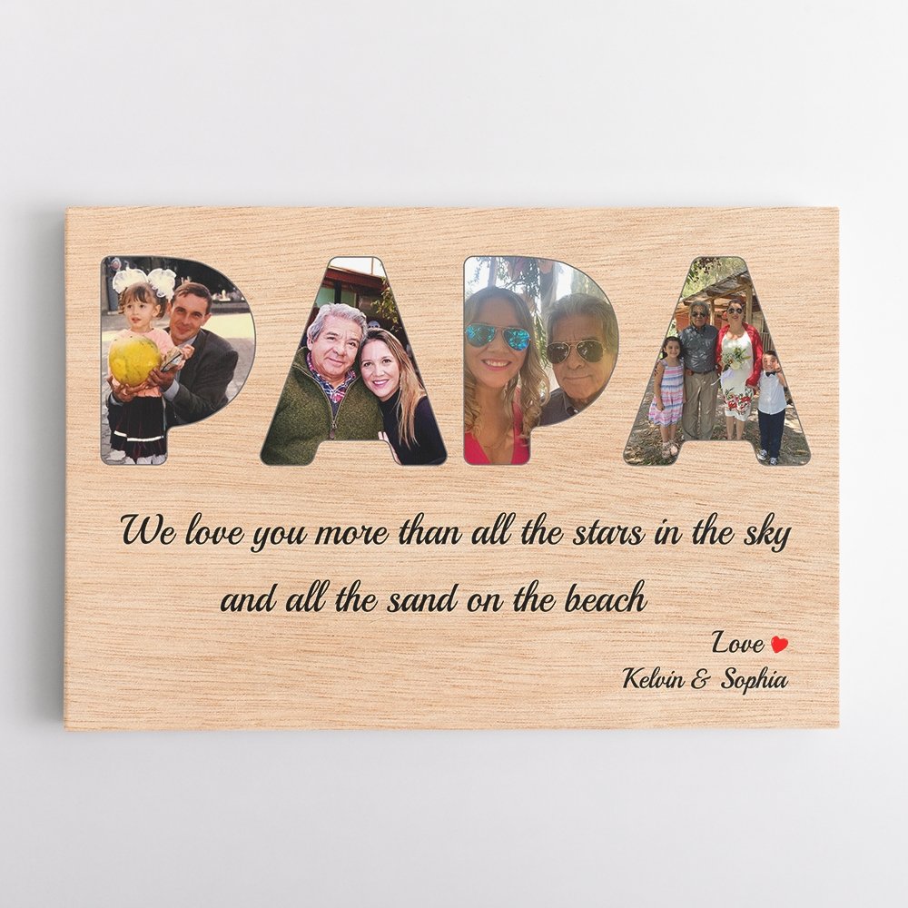 Papa Custom Photo - Personalized Wood Background Canvas