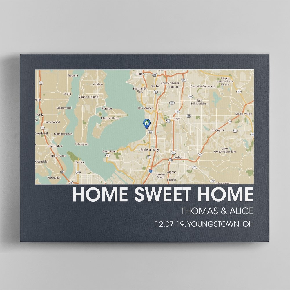 Personalized Map Print And Text Navy Background Canvas