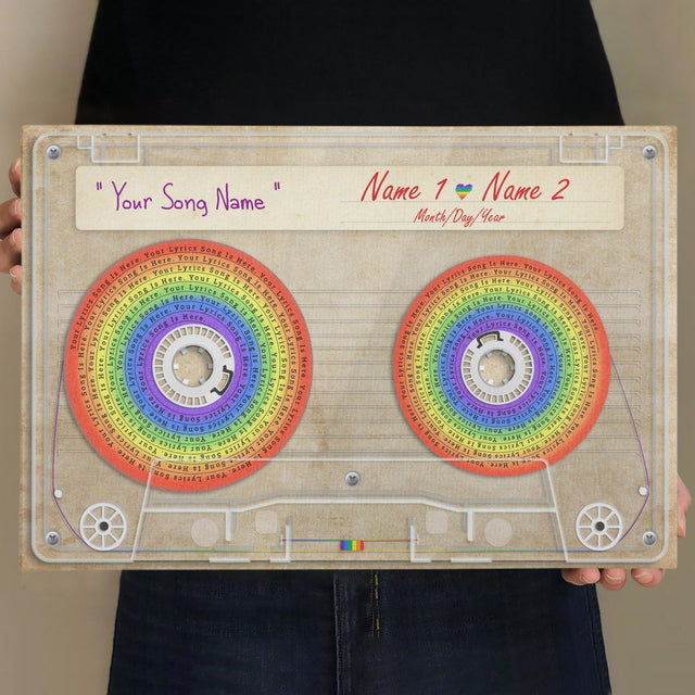 Personalized Music Song Lyrics Cassette Tape, Rainbow Art, LGBT Canvas Wall Art