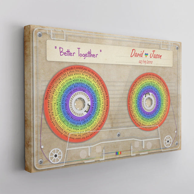 Personalized Music Song Lyrics Cassette Tape, Rainbow Art, LGBT Canvas Wall Art