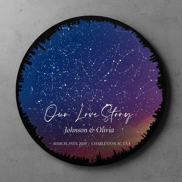 Personalized Night Sky And Custom Text City Background, Round Sign