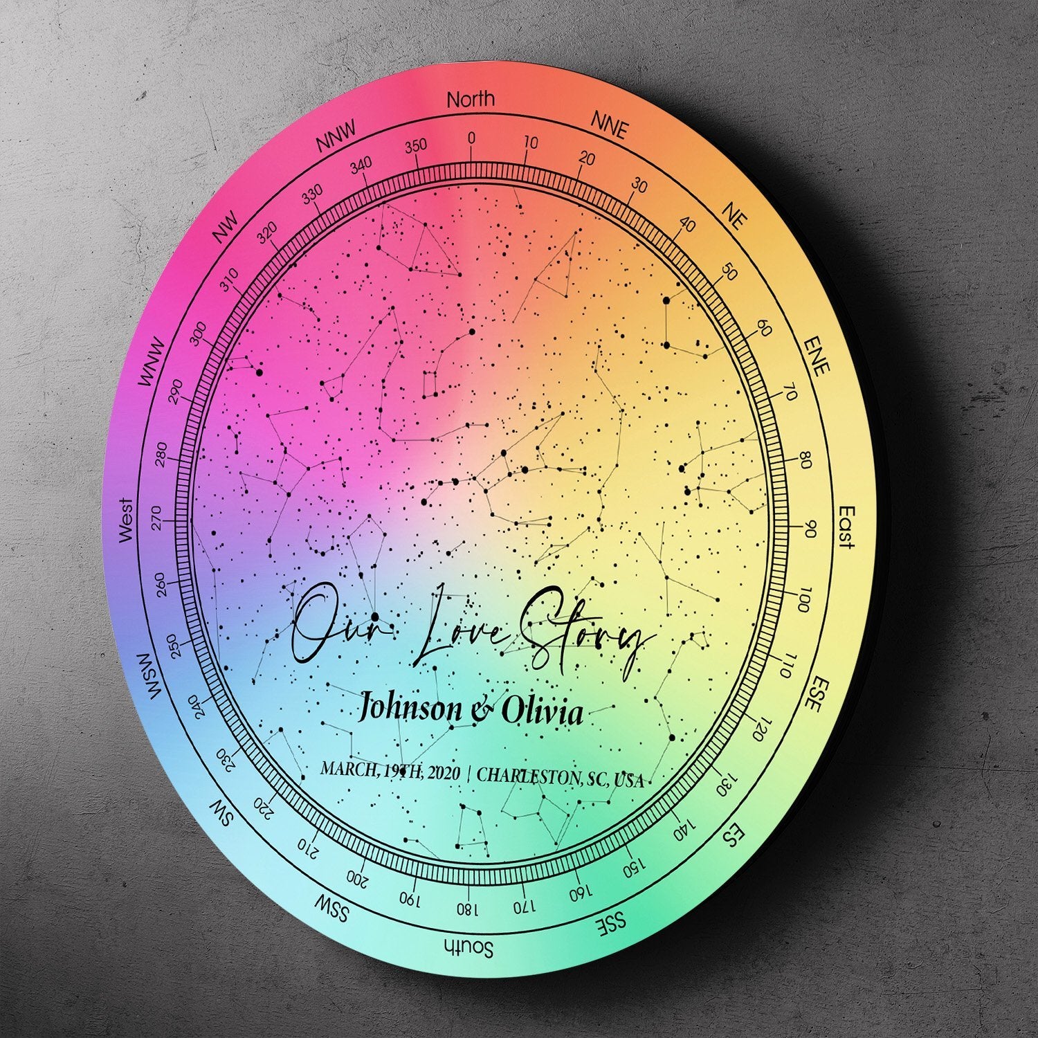 Personalized Night Sky And Custom Text, Rainbow Background, Round Sign