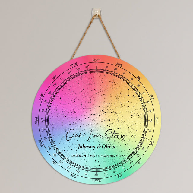 Personalized Night Sky And Custom Text, Rainbow Background, Round Sign