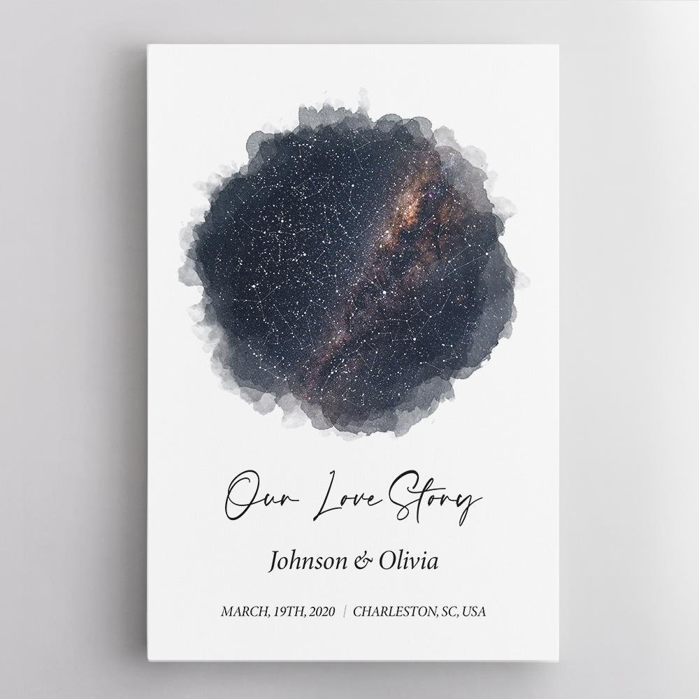 Personalized Night Sky, Custom Star Map And Text Galaxy Background Canvas