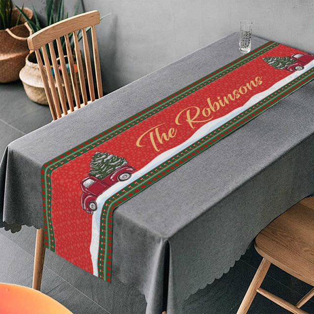 Personalized Table Runner, Custom Family Name, Gift For Christmas, Christmas Car