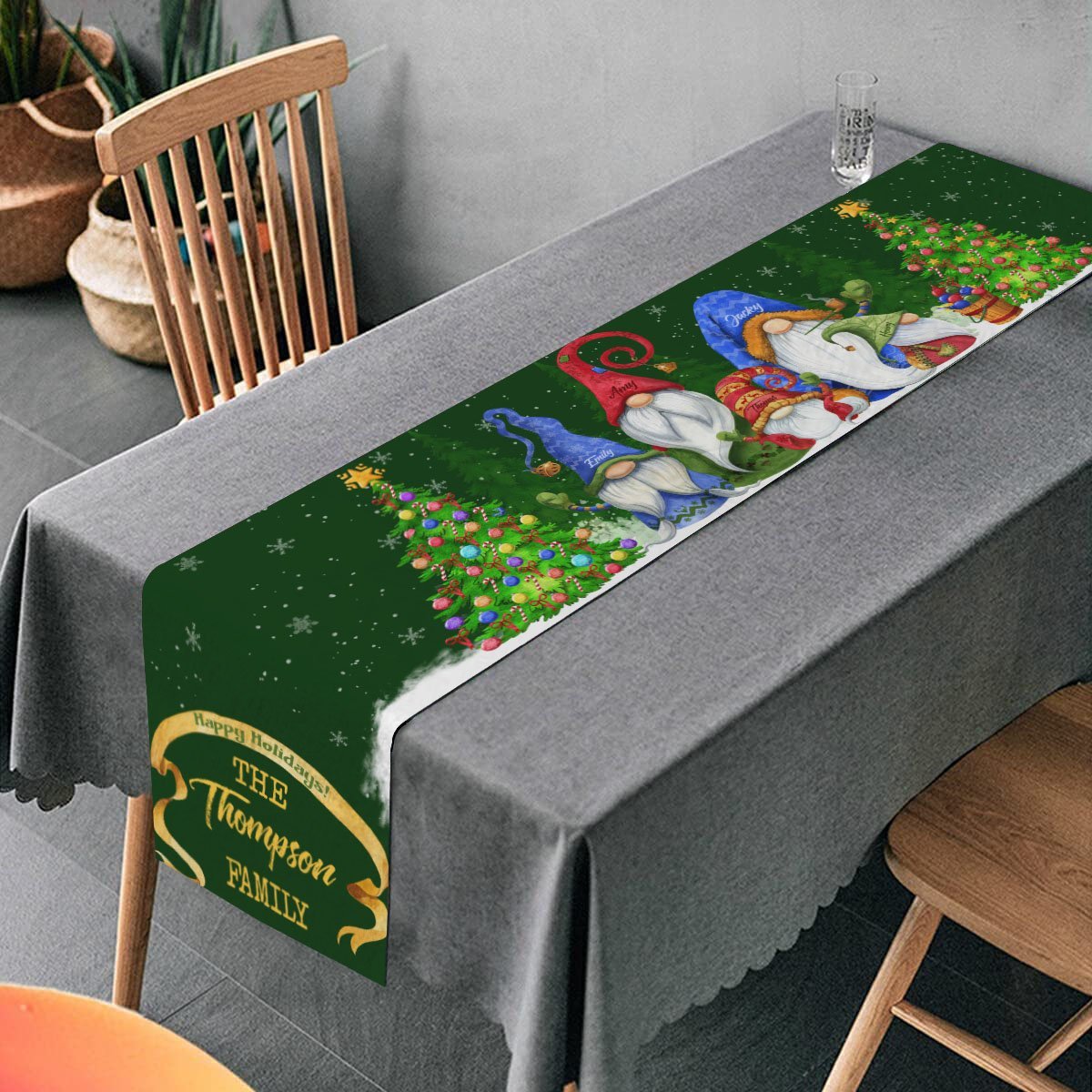 Personalized Table Runner, Gnomes Family, Personalized Family Name