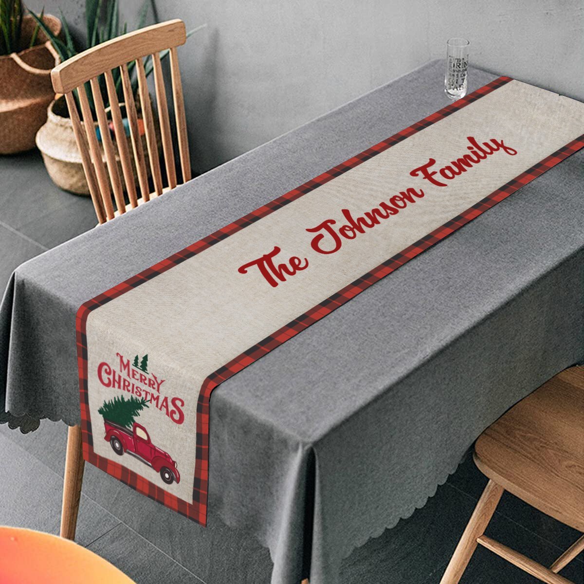 Personalized Table Runner, Personalized Family Name, Christmas Car