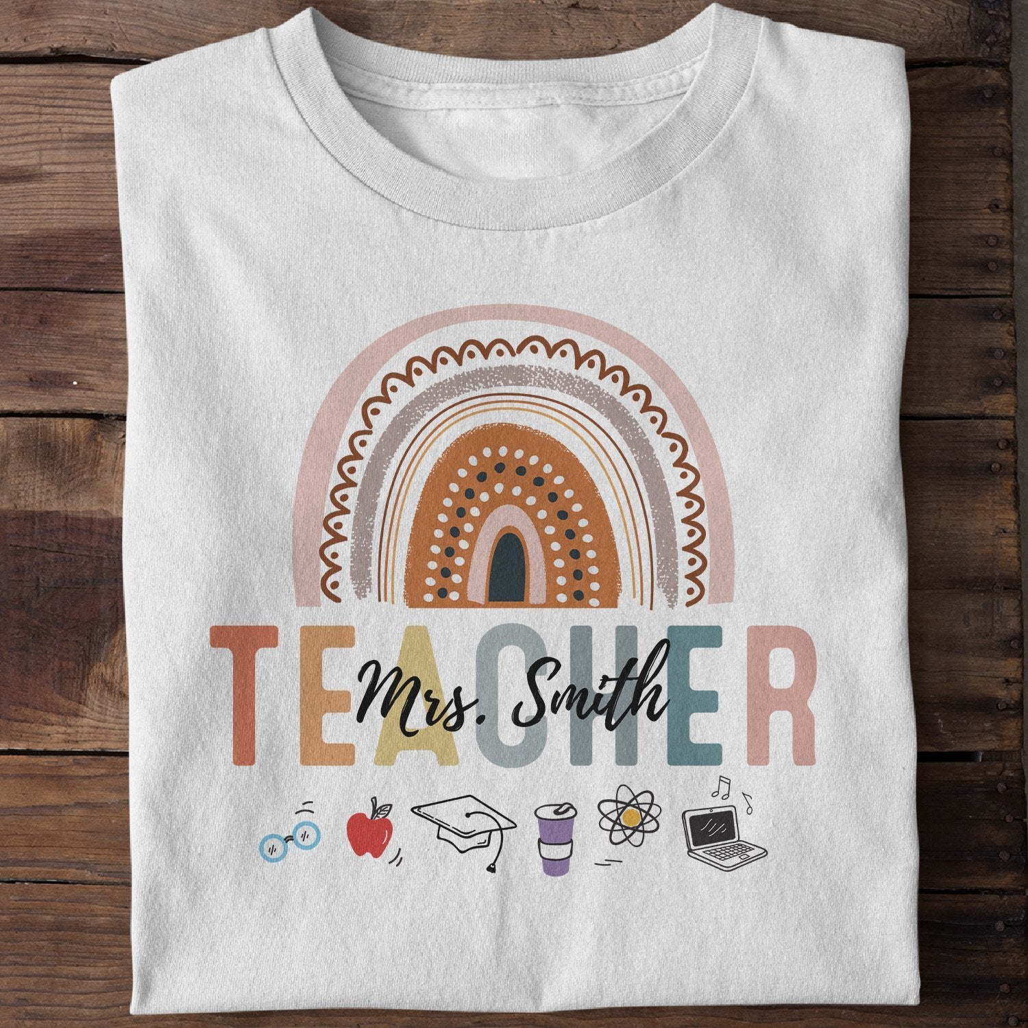 Personalized Teacher Name Shirt, Gift For Teachers, Boho Rainbow