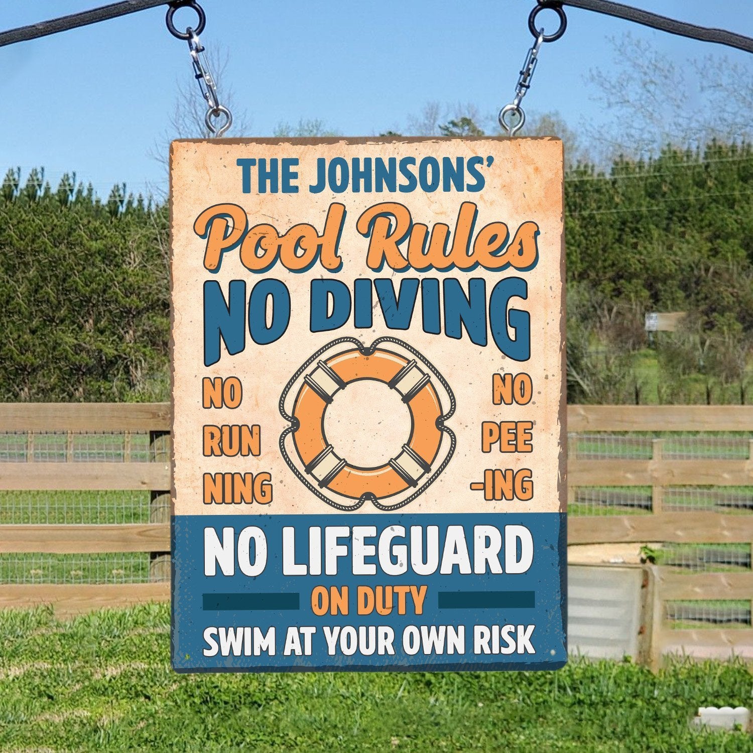 Pool Rules No Diving No Lifeguard On Duty Swim At Your Own Risk, Custom Pool Sign