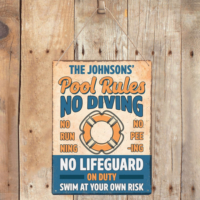 Pool Rules No Diving No Lifeguard On Duty Swim At Your Own Risk, Custom Pool Sign