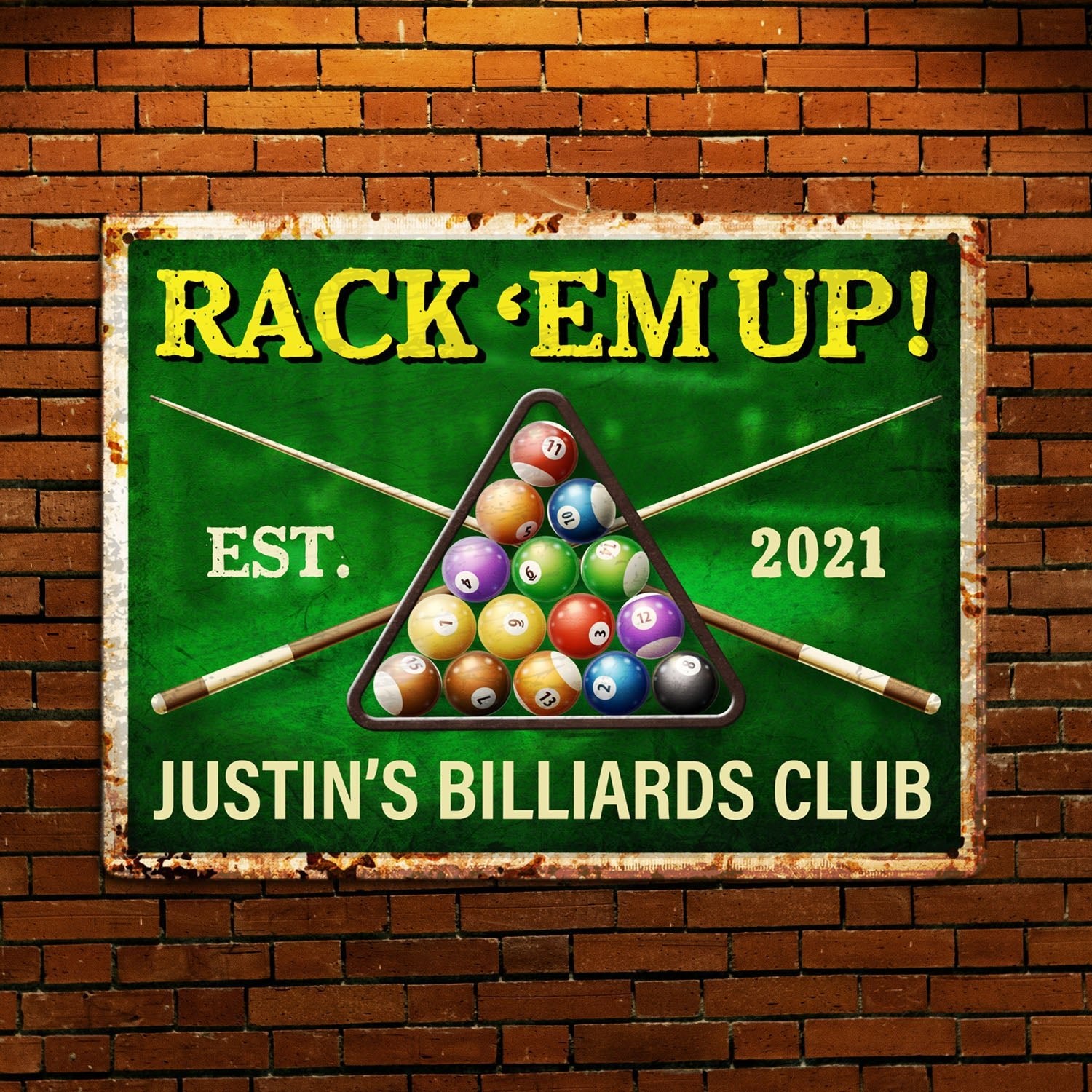 Rack 'Em Up, Custom Billiards Club Sign, Personalized Name And Year