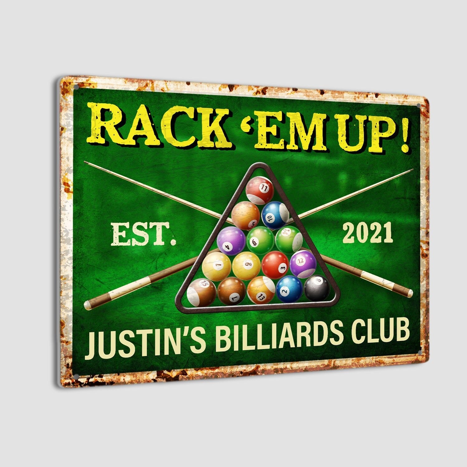 Rack 'Em Up, Custom Billiards Club Sign, Personalized Name And Year