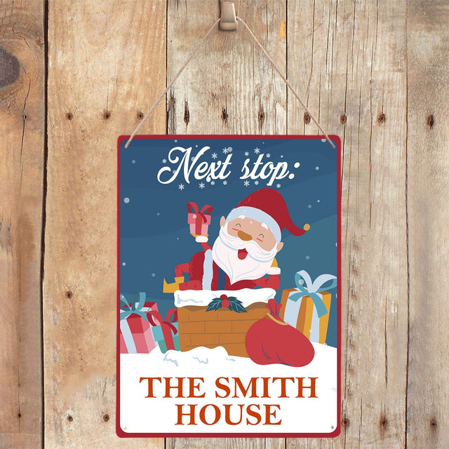 Santa Sleigh Sign, Santa Next Stop Sign, Christmas Sign, Personalized Family Name