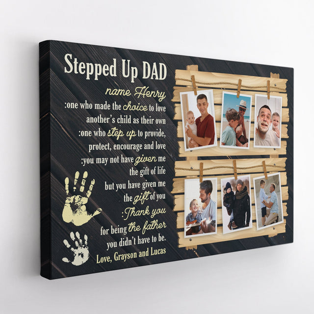Step Up Dad, Thank You For Being The Father, Custom Photo - Personalized Name And Text Canvas Wall Art