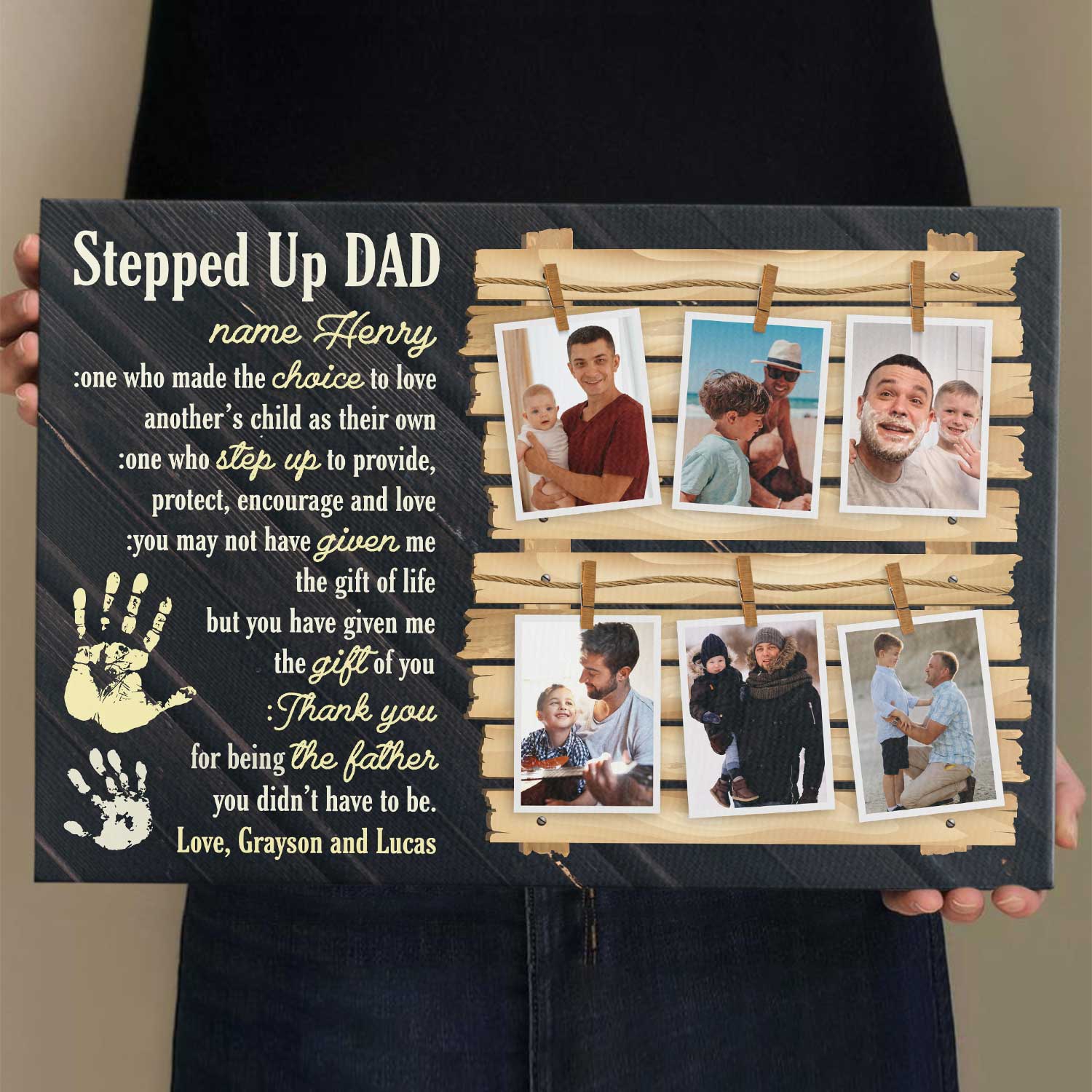 Step Up Dad, Thank You For Being The Father, Custom Photo - Personalized Name And Text Canvas Wall Art