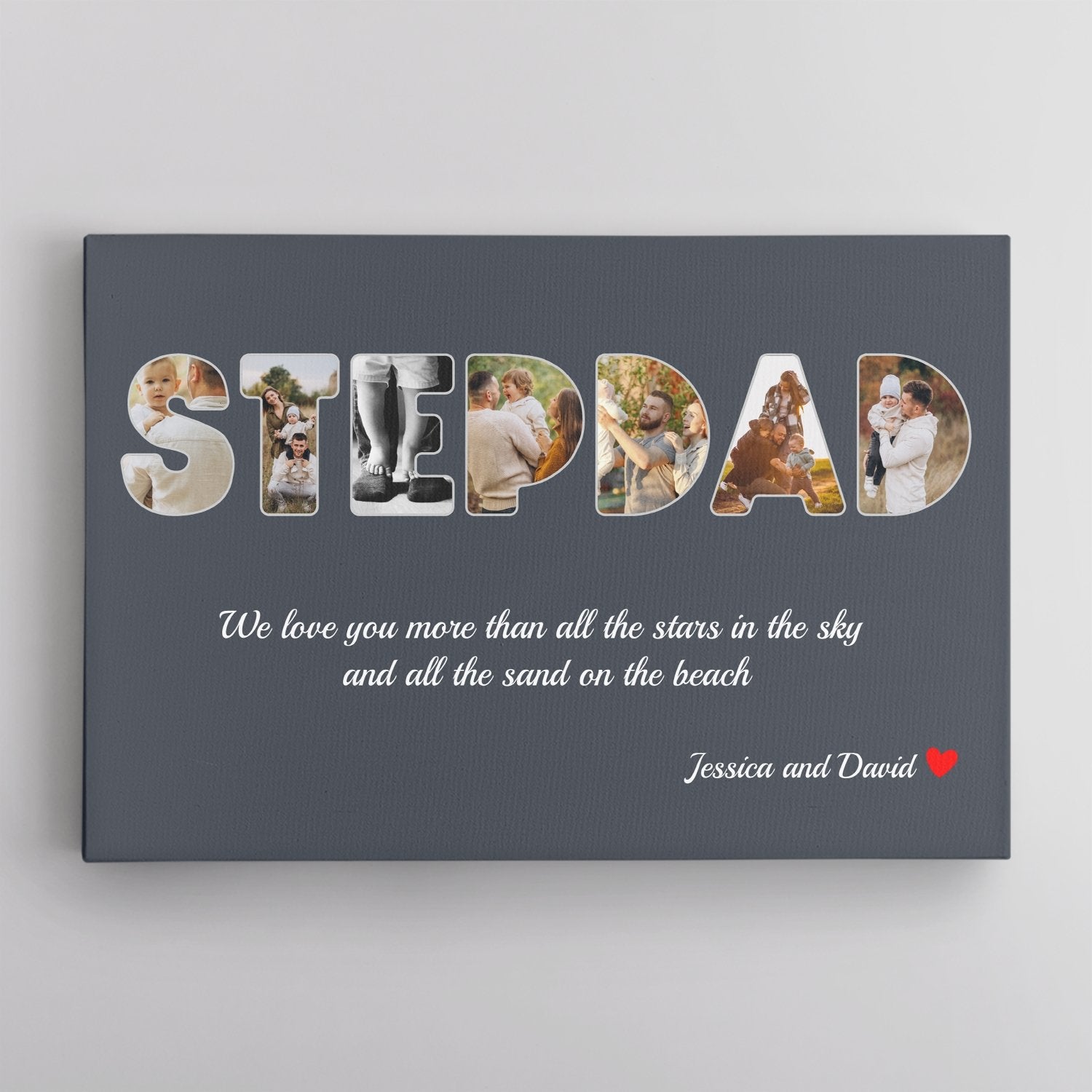 Stepdad Custom Photo - Personalized Name And Text Canvas Wall Art