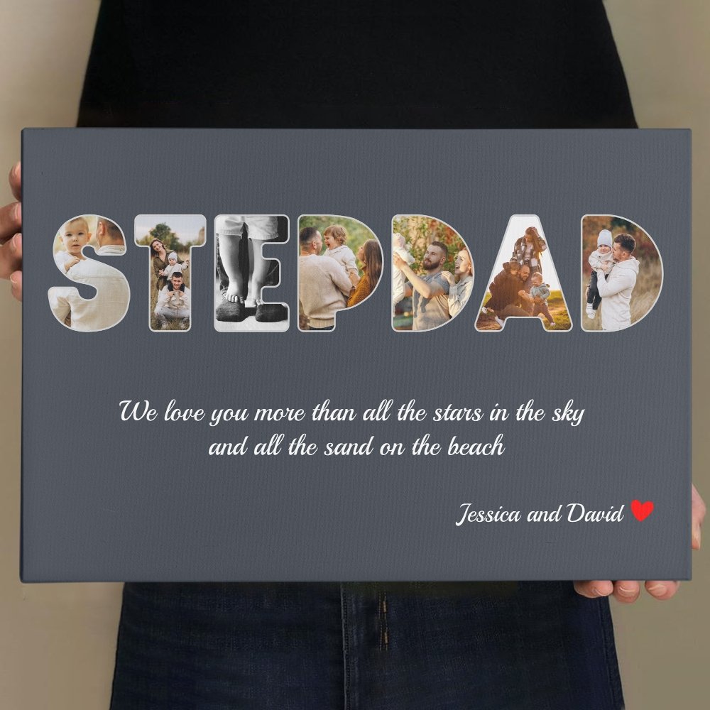 Stepdad Custom Photo - Personalized Name And Text Canvas Wall Art