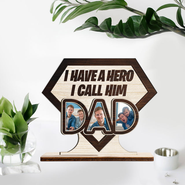 Super Dad, Custom Wooden Plaque 3 Layers, Personalized Photo
