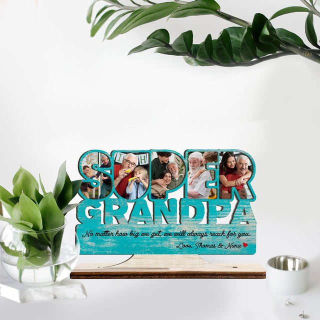 Super Grandpa, Custom Photo, Wooden Plaque 3 Layers