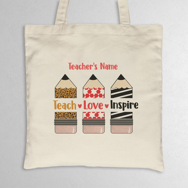 Teacher, Love, Inspire, Custom Tote Bag