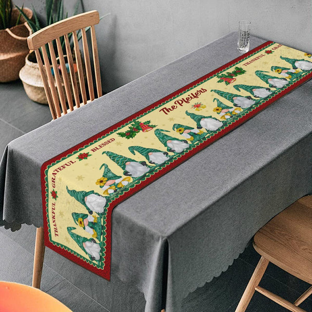 Thankful, Grateful, Blesses, Personalized Table Runner, Gnome Christmas