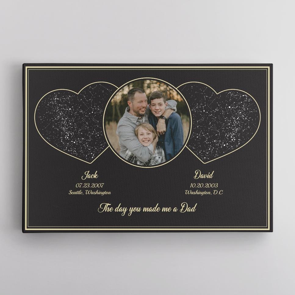 The Day You Made Me A Dad Custom Star Map, Personalized Photo Canvas Wall Art