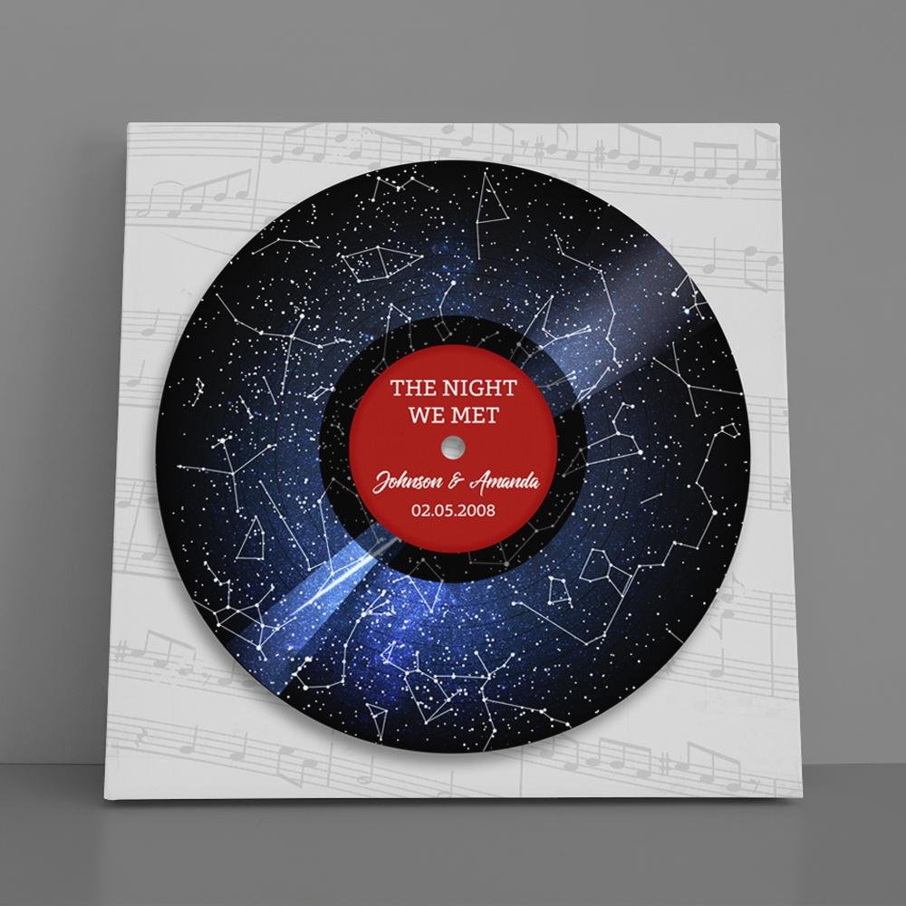 The Night We Meet, Custom Star Map, Personalized Night Sky, CD Player Canvas Wall Art