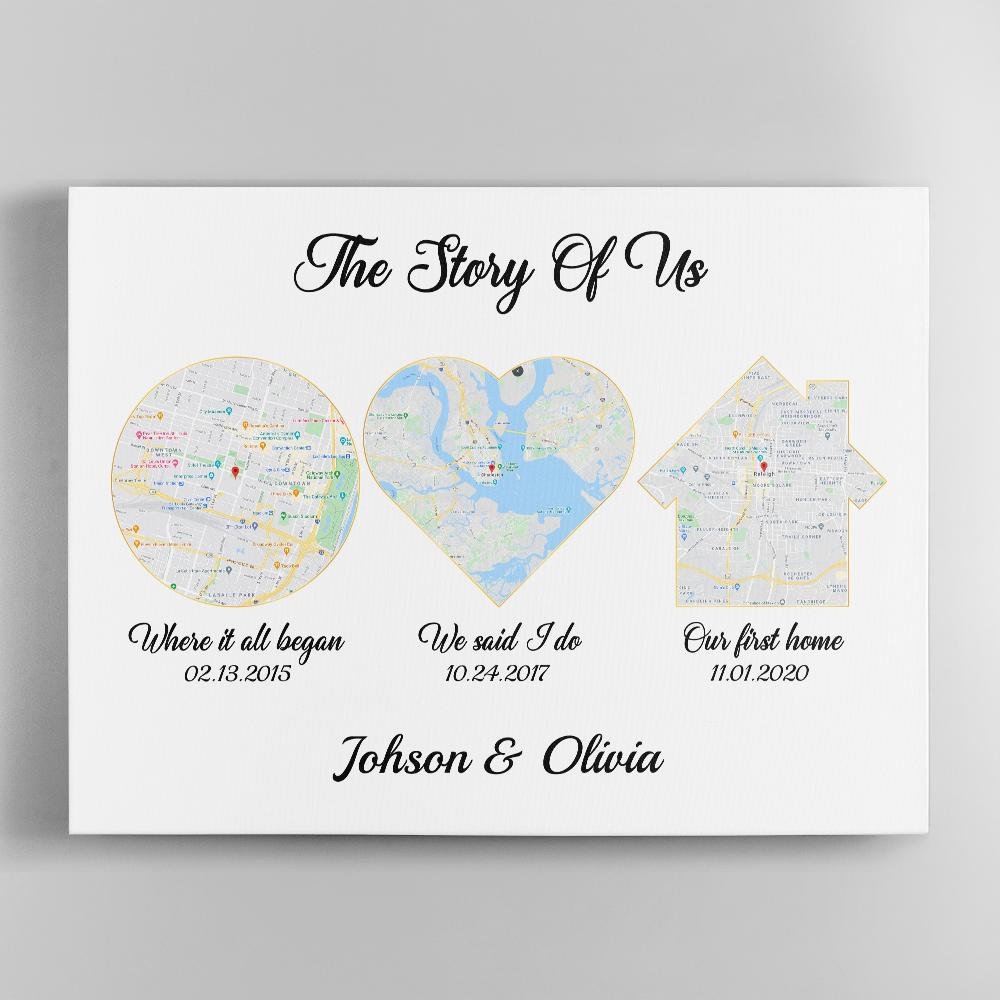 The Story Of Us Custom Map White Background Canvas