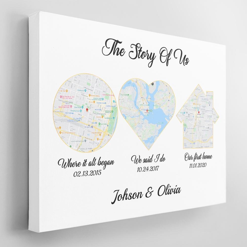 The Story Of Us Custom Map White Background Canvas