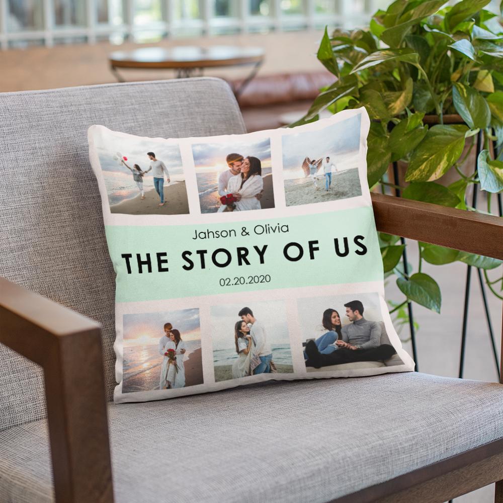 The Story Of Us Custom Photo Collage And Text Pillow