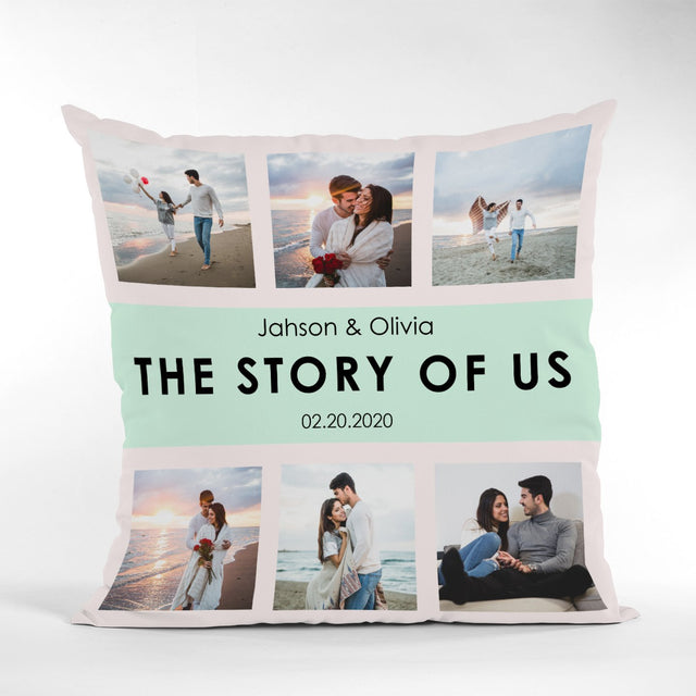 The Story Of Us Custom Photo Collage And Text Pillow