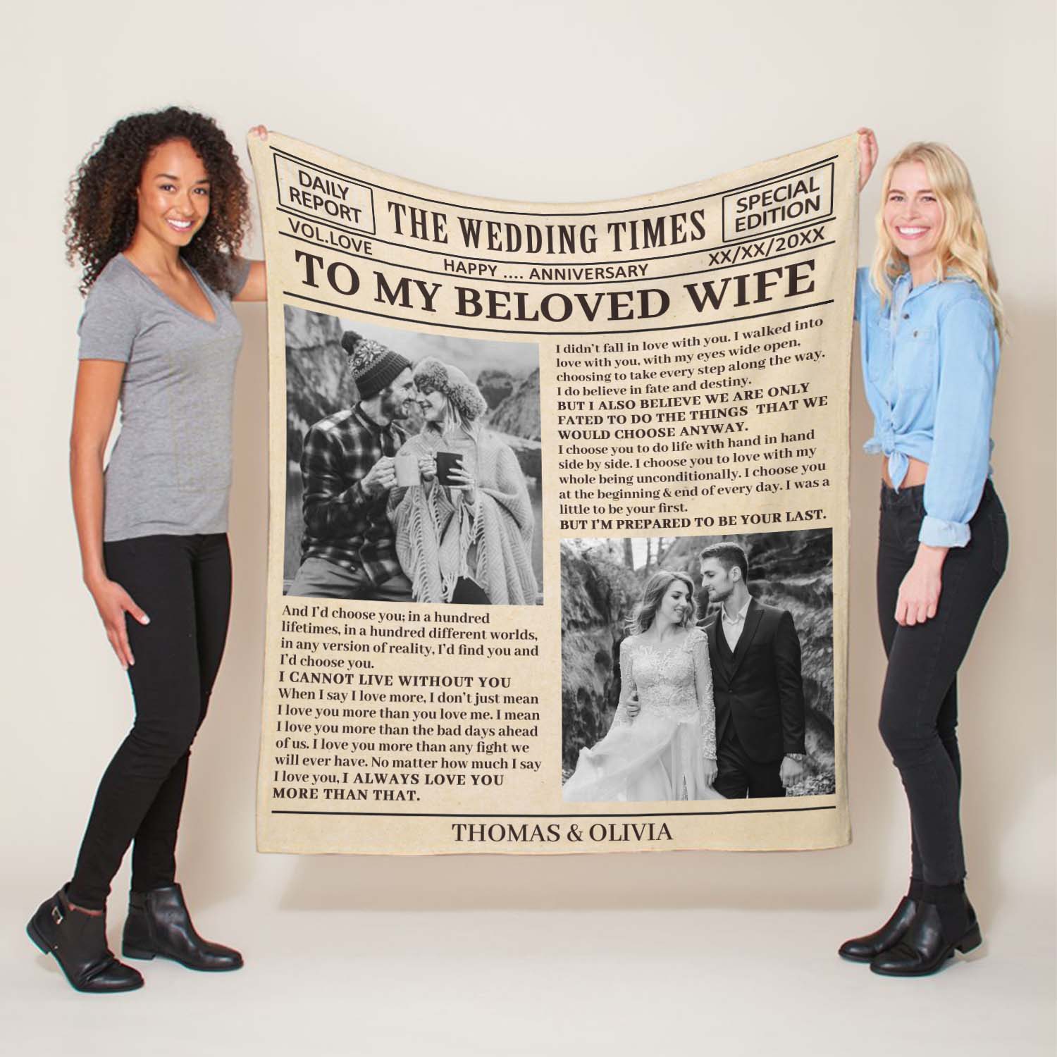 The Wedding Times, Custom Photo, Personalized Text Blanket