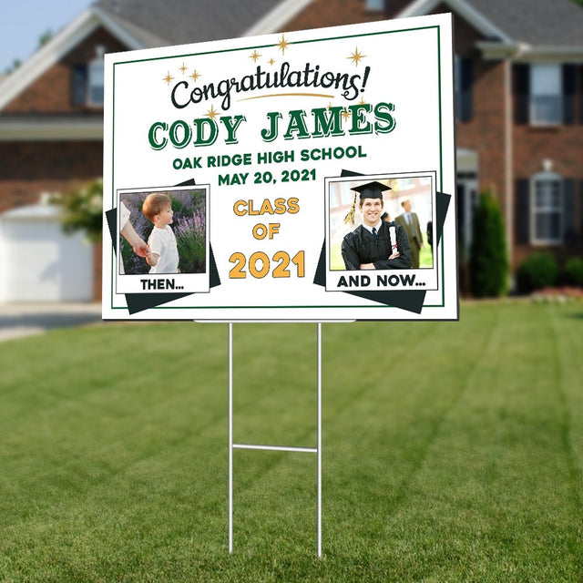 Then And Now, Congratulations, Class Of 2021, Custom Photo, 2 Pictures, Custom Text Yard Sign