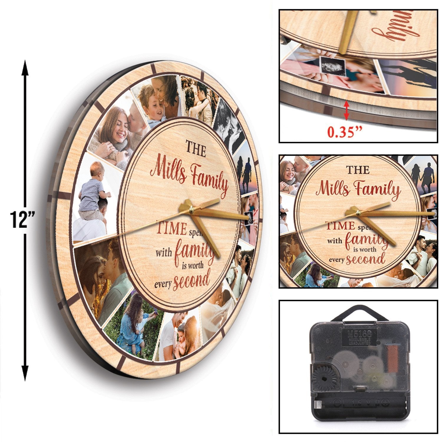 Time Spent With Family Is Worth Every Second, Custom Photo, Family Name, Wall Clock
