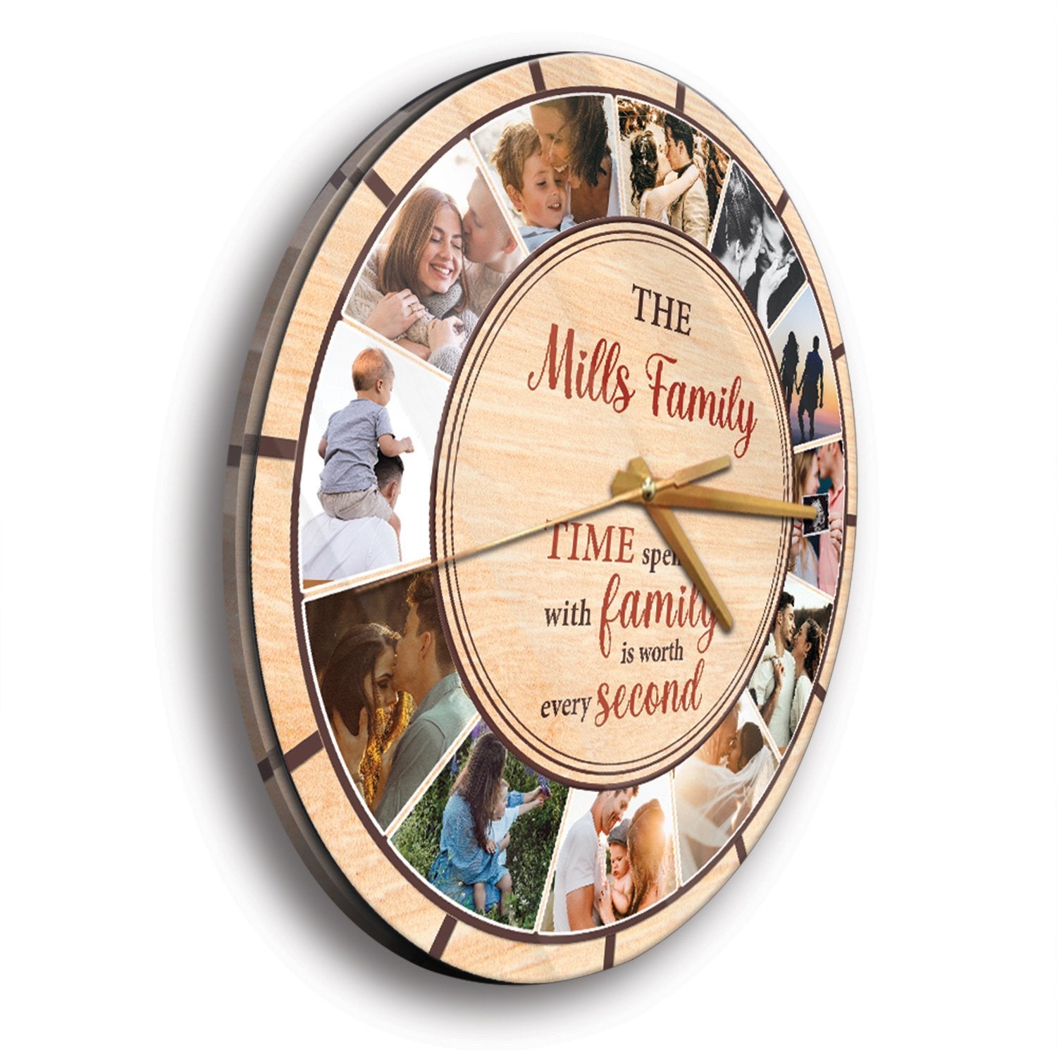 Time Spent With Family Is Worth Every Second, Custom Photo, Family Name, Wall Clock