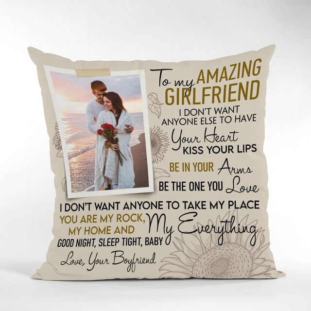 To My Amazing Girlfriend You Are My Rock, My Home And My Everything, Custom Photo And Name Pillow