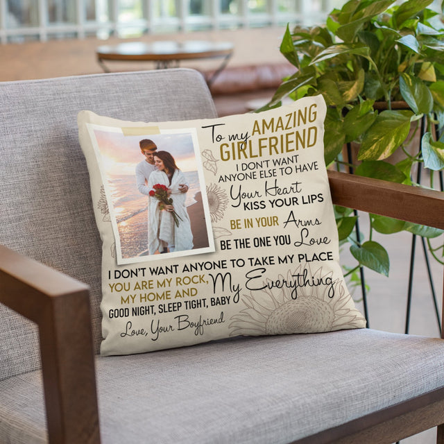 To My Amazing Girlfriend You Are My Rock, My Home And My Everything, Custom Photo And Name Pillow