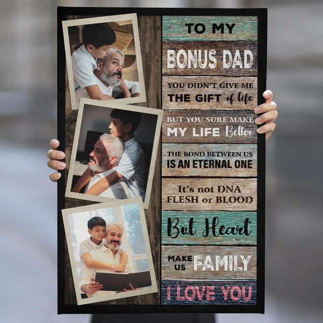 To My Bonus Dad, Custom Photo Canvas Wall Art