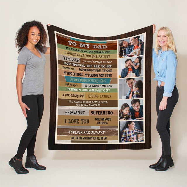 To My Dad, My Greatest, Superhero, I Love You, Forever And Always, Custom Photo Blanket