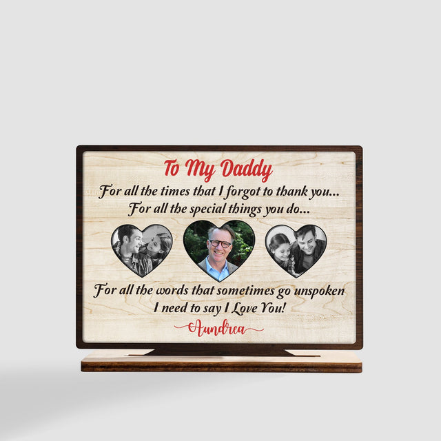 To My Daddy, Custom Photo, Heart Shape, Wooden Plaque 3 Layers