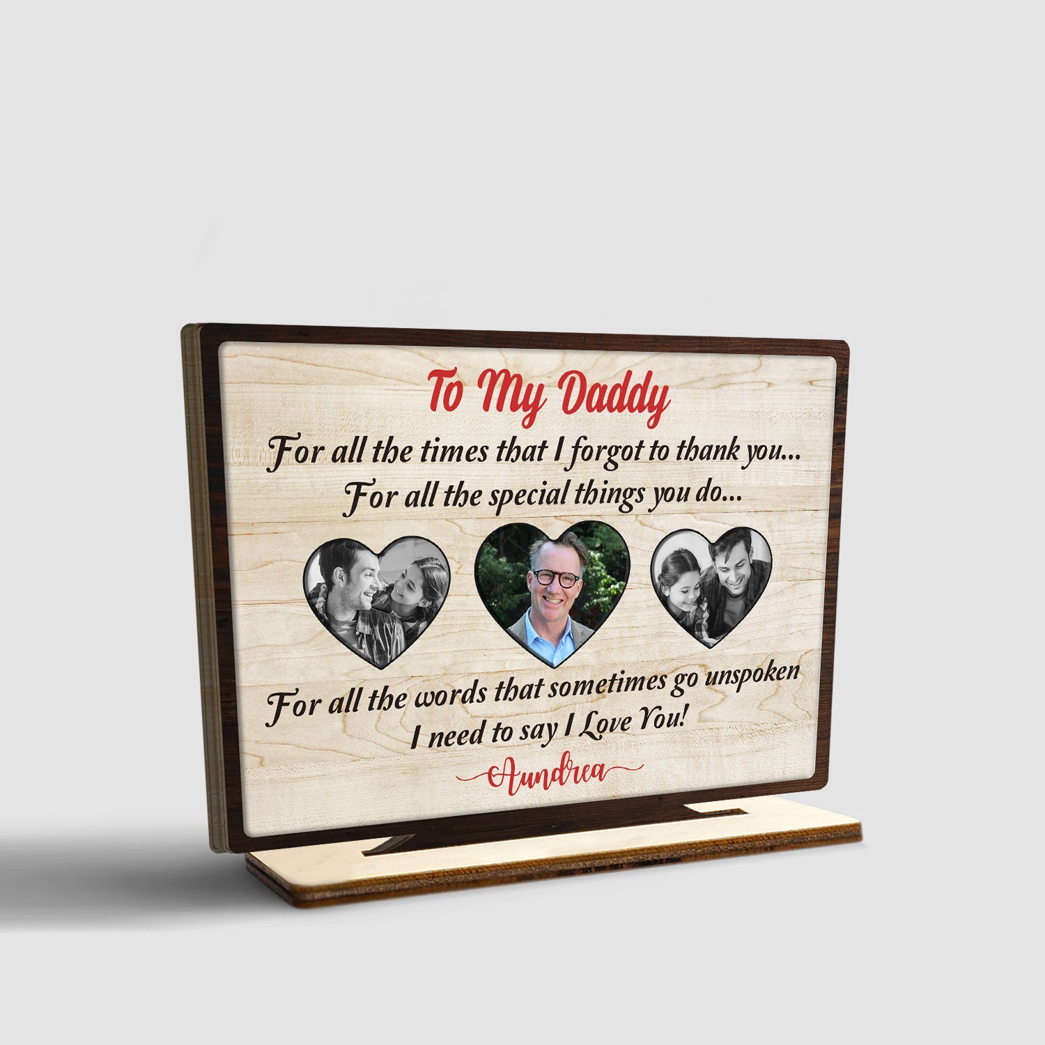 To My Daddy, Custom Photo, Heart Shape, Wooden Plaque 3 Layers