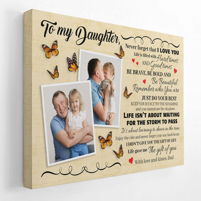 To My Daughter, Life Gave Me The Gift Of You, Custom Photo And Text Canvas Wall Art