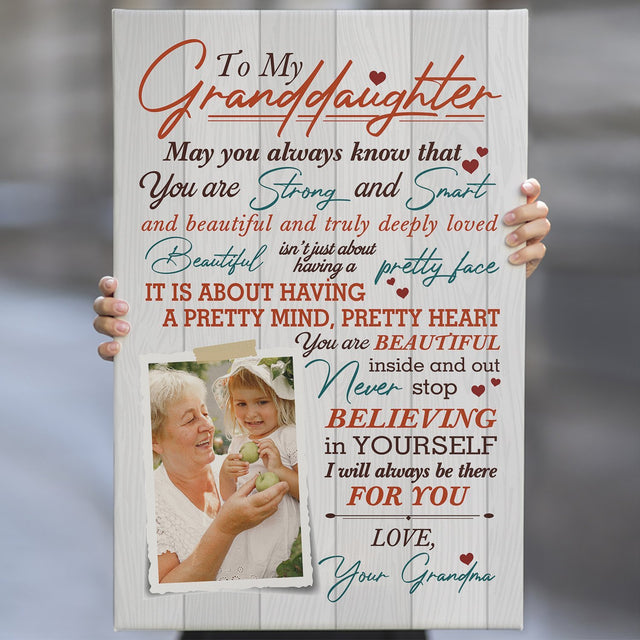 To My Granddaughter, Believing In Yourself I Will Always Be There For You, Custom Photo, Canvas Art Print