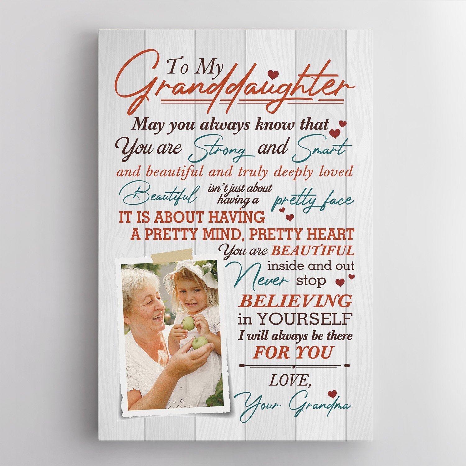 To My Granddaughter, Believing In Yourself I Will Always Be There For You, Custom Photo, Canvas Art Print